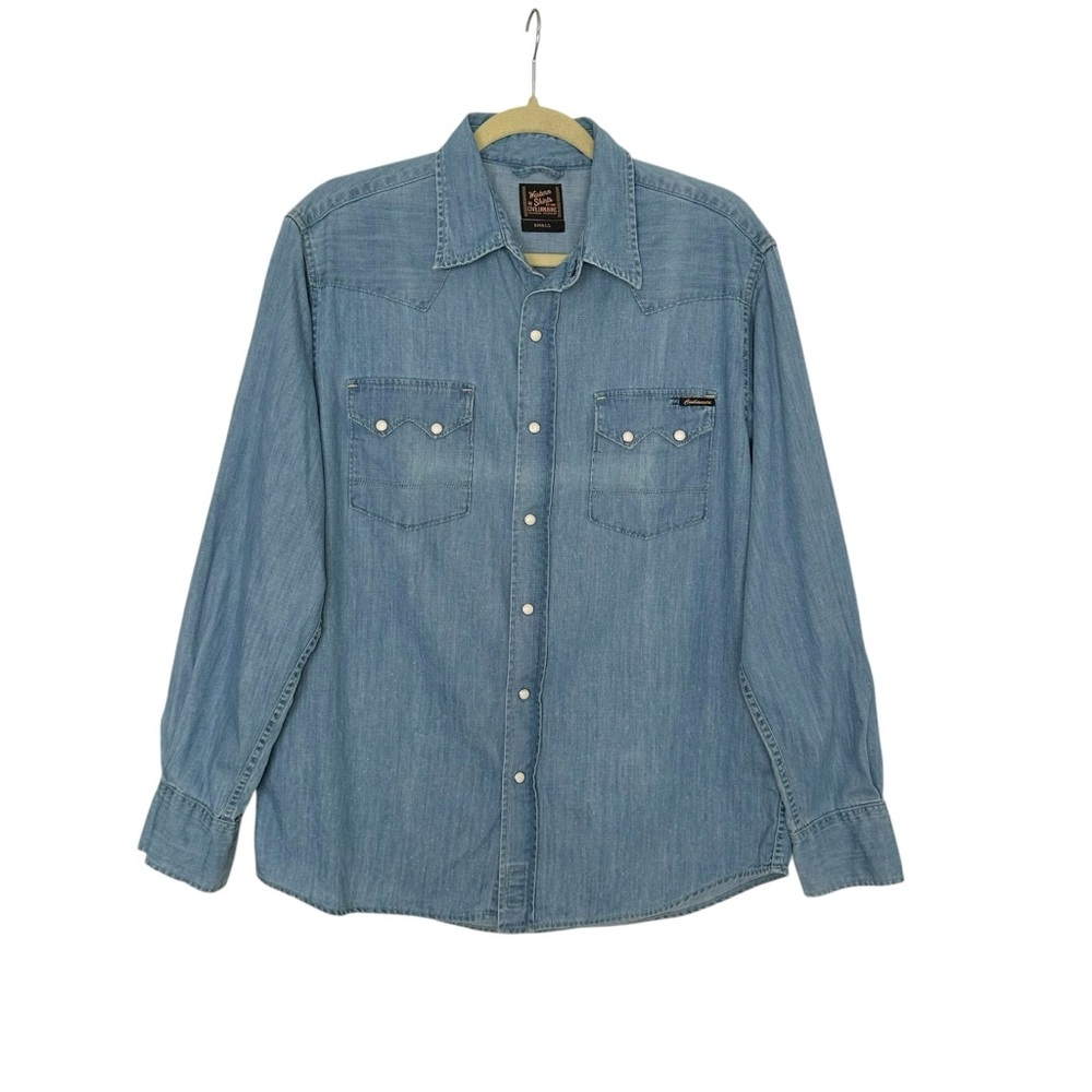 CIVILIANAIRE Western Denim Pearl Snap Shirt Small Sawtooth‎ Cowboy Core USA